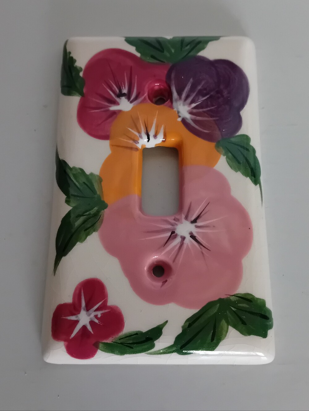 Hand-Painted Floral Ceramic Light Switch Cover - Pink, Purple, Orange